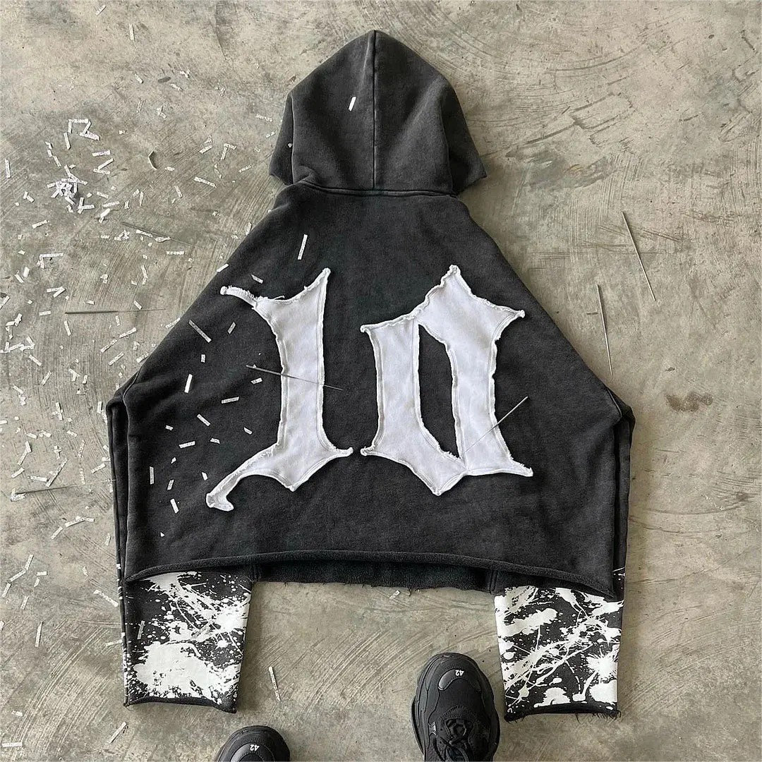 10 SERIES ACID WASH BLACK HOODIE