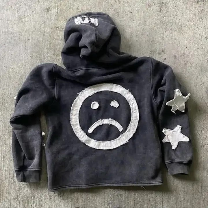 "SADBOYS" DISTRESSED OVERSIZED ZIP UP HOODIE